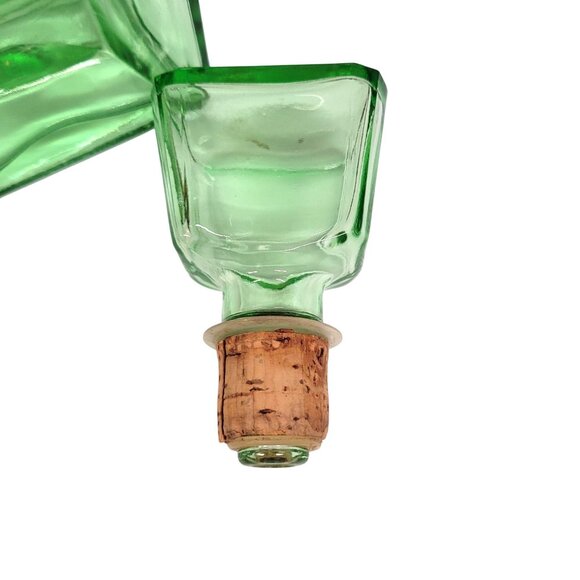 Vintage Green Glass Liquor Bottle Decanter with Hollow Glass & Cork Stopper MCM - Picture 4 of 7